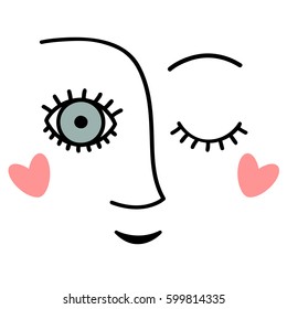 Winking face. Abstract vector illustration isolated on white