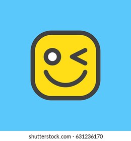 Winking Face emoji. Filled outline icon, colorful vector emoticon