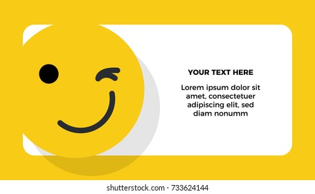 Winking Face Emoji vector illustration. Love concept. Gift card note / Thank you note template with text box. A classic winky emoji. winking and smiling