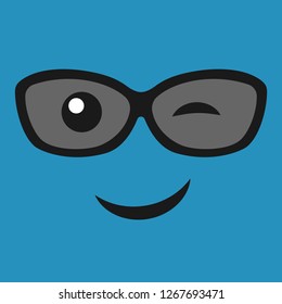 Winking face with glasses on color background. Vector illustration