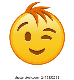 Winking face Large size of yellow emoji smile with hair