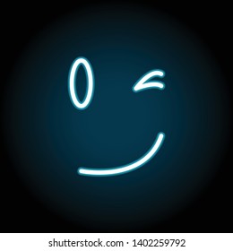 winking, face neon icon. Simple thin line, outline vector of Emotion icons for UI and UX, website or mobile application on dark blue gradient background