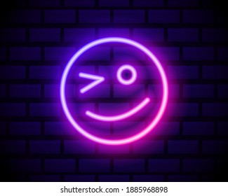 winking, face neon icon. Simple thin line, outline vector of Emotion icons for UI and UX, website or mobile application on dark blue gradient background.