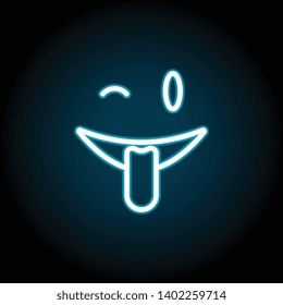 winking, face, with, tongue neon icon. Simple thin line, outline vector of Emotion icons for UI and UX, website or mobile application on dark blue gradient background
