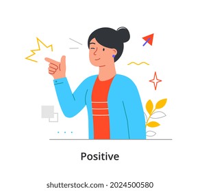 Winking female character is showing approval gesture with her finger on white background. Concept of people showing positive feelings non verbaly. Positive emotions. Flat cartoon vector illustration