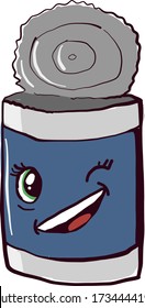 Winking food can, illustration, vector on white background