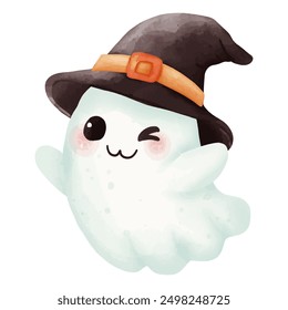Winking Ghost with Witch Hat Ready for Halloween