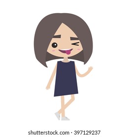 Winking girl emotional cartoon character