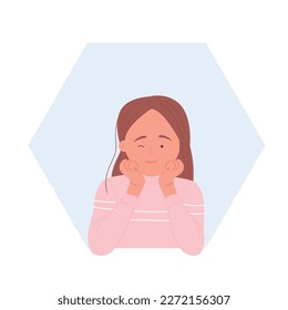 Winking girl from hexagon shape. Learning geometry objects vector illustration
