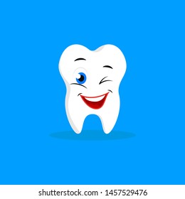 Winking happy smiling tooth. Simple vector modern design illustration
