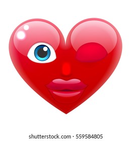 Winking Heart Girl Smile Emoticon. For 14th of February. For Saint Valentine's Day. Isolated Vector Illustration on White Background