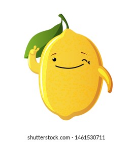 Winking lemon character. Cute fruit vector character isolated on white background