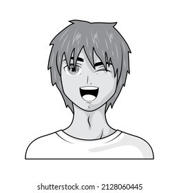 winking manga boy icon flat