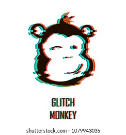 Winking monkey icon. Modern vector illustration with glitch effect.