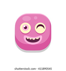 Winking Monster Square Icon Isolated On White Background In Fun Childish Emoji Style Vector Design