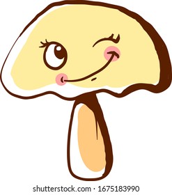 Winking mushroom, illustration, vector on white background.