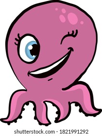 Winking octopus, illustration, vector on white background