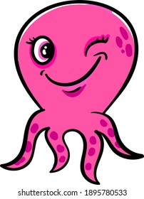 Winking octopus, illustration, vector on a white background.
