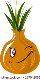 Winking onion, illustration, vector on white background.