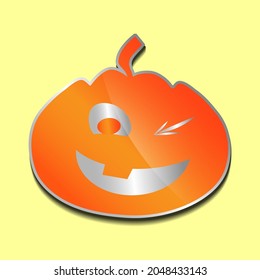 winking orange pumpkin sticker on a colored background.
