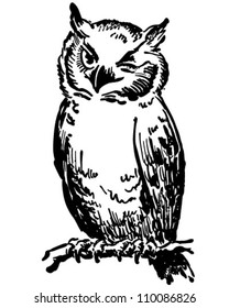 Winking Owl - Retro Clipart Illustration