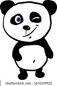 Winking Panda, Illustration, Vector On White Background.