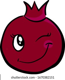 Winking pomegranate, illustration, vector on white background.