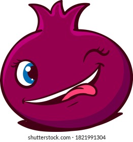 Winking pomegranate, illustration, vector on white background