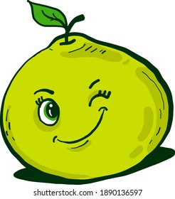 Winking pomelo , illustration, vector on white background