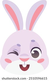 Winking rabbit emoji. Cute bunny. Animal emoticon isolated on white background