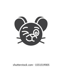 Winking rat emoticon vector icon. filled flat sign for mobile concept and web design. Flirting mouse face emoji glyph icon. Chinese 2020 year of the rat symbol, logo illustration. Vector graphics