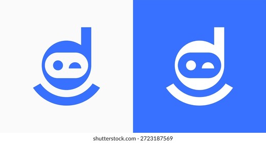 Logotipo de la letra D del robot guiñando el ojo