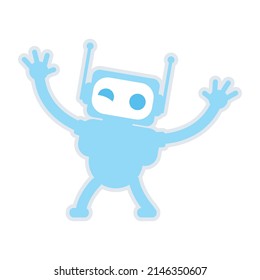 Winking robot with open arms semi flat color vector character. Posing figure. Positive hero. Full body personage on white. Simple cartoon style illustration for web graphic design and animation