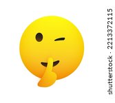 Winking, Shushing Face Showing Make Silence Sign - Cheeky Emoji Face Gestures, Showing Warning, Stay Quiet, Don't tell, Keep the Secret - Yellow Emoticon Isolated on White Background - Vector Design