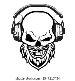 Winking Skull Beard Headphones Stock Vector (Royalty Free) 1547096738