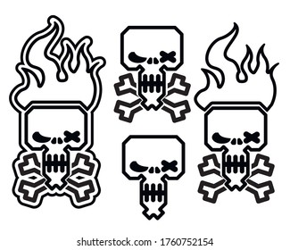 winking skull with bones and fire