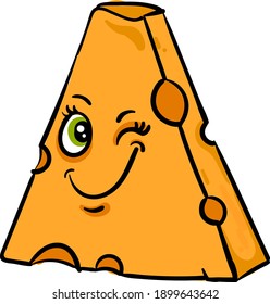 Winking slice of cheese, illustration, vector on a white background.