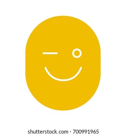 Winking smile glyph color icon. Happy and funny face. Silhouette symbol on white background. Negative space. Vector illustration