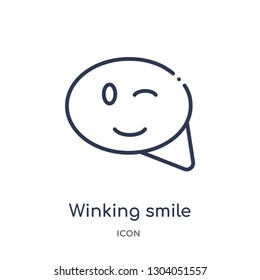 winking smile icon from user interface outline collection. Thin line winking smile icon isolated on white background.