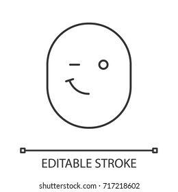 Winking Smile Linear Icon. Thin Line Illustration. Happy And Funny Face. Contour Symbol. Vector Isolated Outline Drawing. Editable Stroke