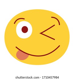 Winking smile with sticking out tongue vector illustration. Funny and happy cute emoji face. 