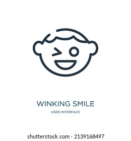 winking smile thin line icon. happy, wink linear icons from user interface concept isolated outline sign. Vector illustration symbol element for web design and apps.