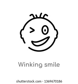 winking smile vector line icon. Simple element illustration. winking smile outline icon from user interface concept. Can be used for web and mobile