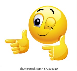 Winking smiley gesturing with his hand. Emoticon thumbs up showing positive mood.