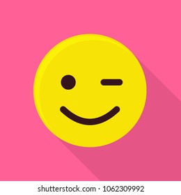 Winking smiling emoticon icon. Flat illustration of winking smiling emoticon vector icon for web