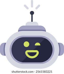 Winking and smiling robot with a blinking antenna, expressing happiness and playfulness, perfect for technology, communication, and artificial intelligence projects