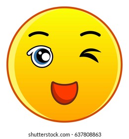 Winking smiling yellow face icon. Cartoon illustration of winking smiling yellow face vector icon for web