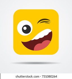 Winking square emoticon in a flat design