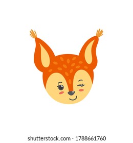 Winking squirrel face. Emotion expression like emoji. Vector illustration in flat style