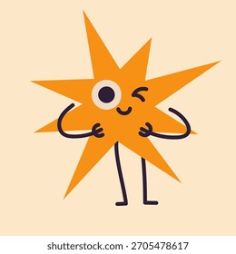 Winking Stern in flach, Cartoon, minimalistischen Stil. Einfaches handgezeichnetes Zeichen